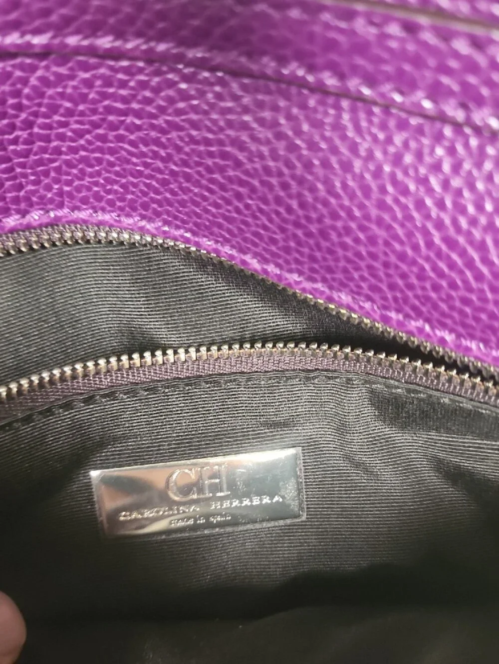 Carolina Herrera Purple Leather Clutch with Silver Chain